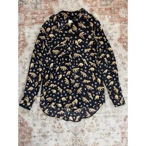 Anine Bing Silk Cheetah Print Long Sleeve Button Up Blouse Top Womens Size XS